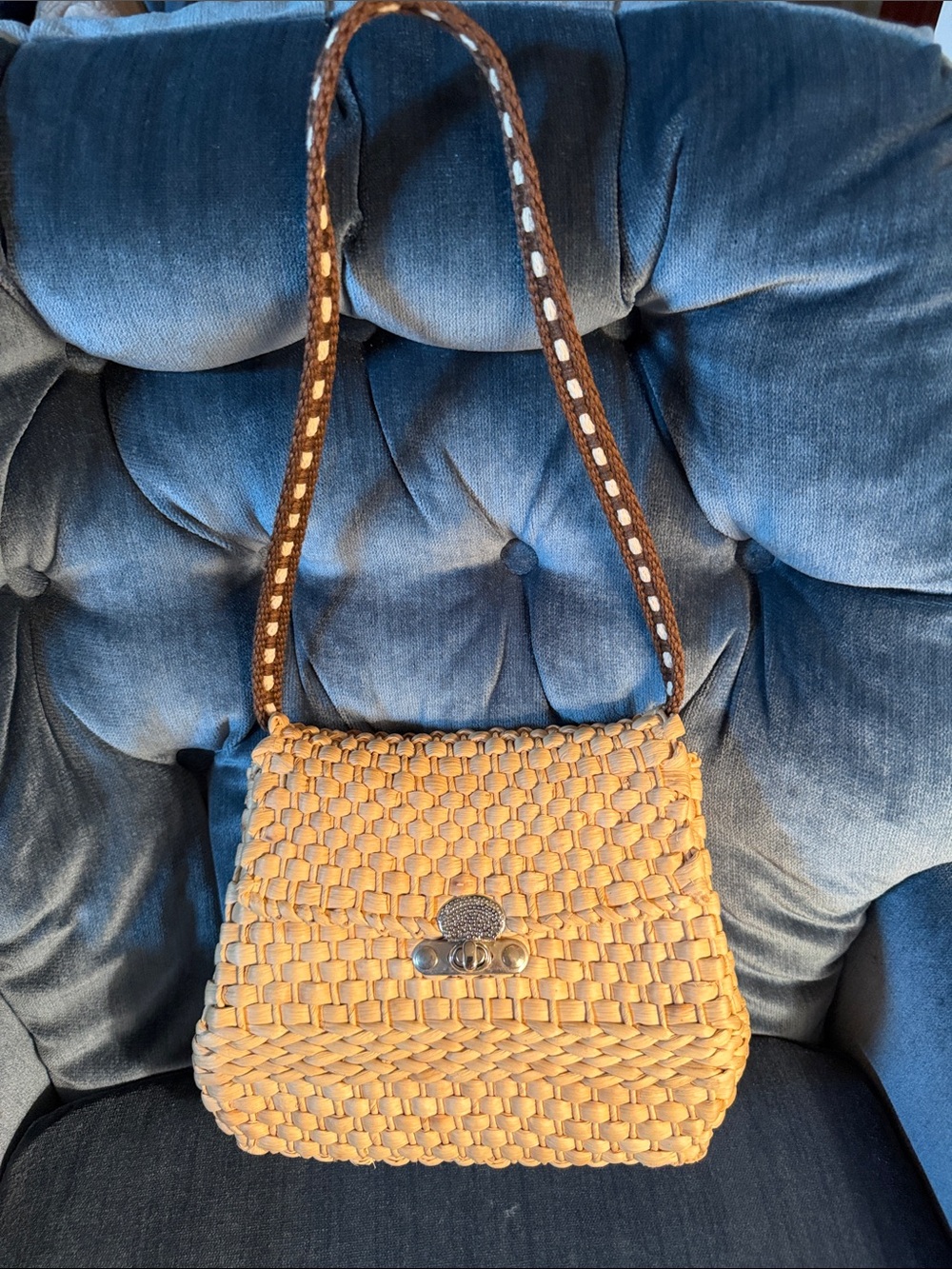 Woven Straw Shoulder Bag in Natural Tan